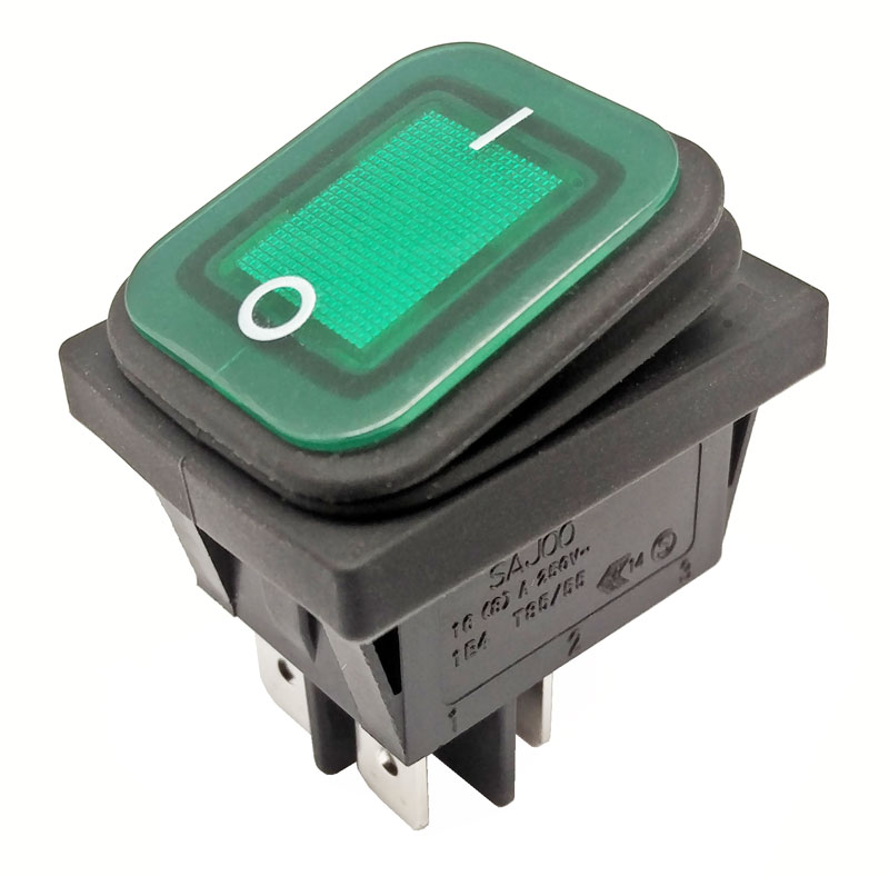 4P. Waterproof Switch ON-OFF 10A/16A 125V/250V, Green