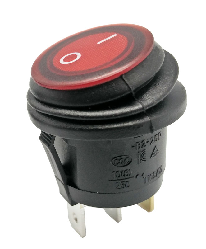3P. Round Waterproof Switch ON-OFF, Red