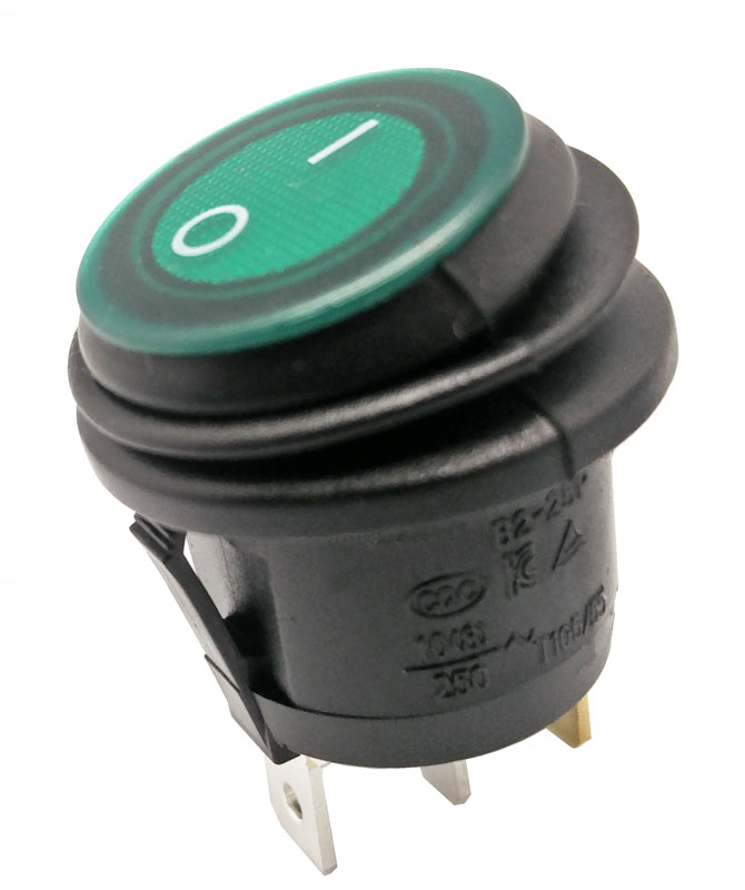 3P. Round Waterproof Switch ON-OFF, Green