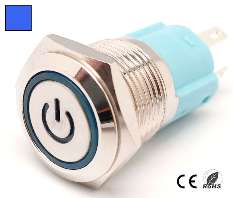 Interruptor Anti-vandálico, OFF-ON SPDT, LED y símbolo 220V Azul