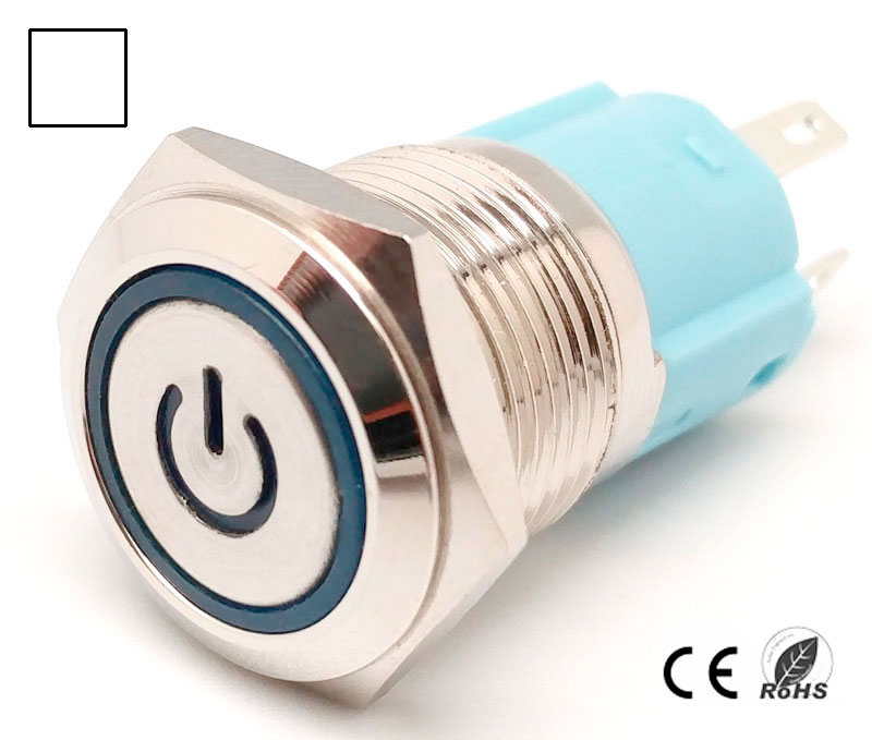 16mm. self locking switch and LED ligth, 5 solder pin 24V. White