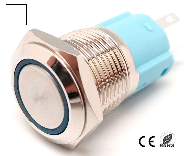 Bouton anti-vandale, OFF-(ON) SPDT, LED 220V Blanc