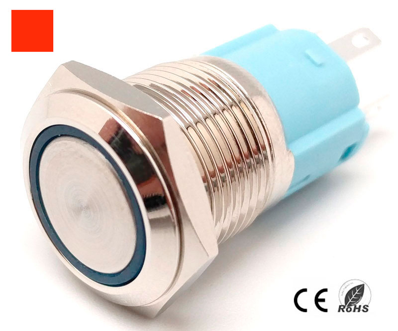 Pulsador Anti-vandálico, OFF-(ON) SPDT, LED 220V Rojo