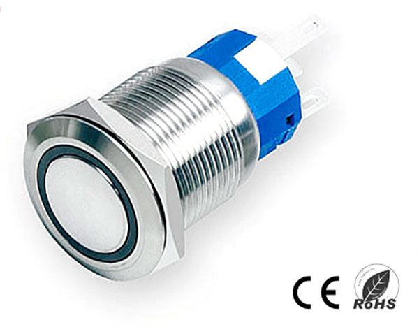 Polsador Anti-vandàlic, OFF-(ON) SPDT, LED 220V Blau