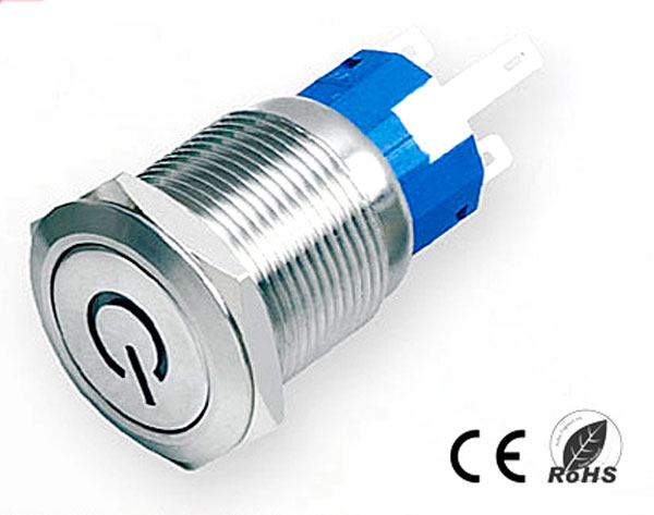 19mm. self reset pushbutton with picture and LED White, with 5 solder pin 12V.