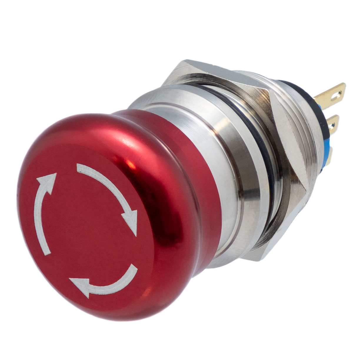 Emergency switch 24.5mm, stainless steel 19mm DPDT