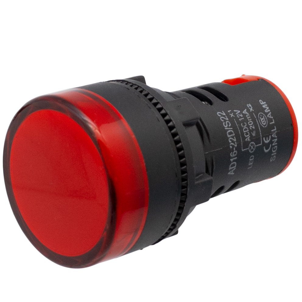 Piloto LED industrial de 22mm, 12V Rojo