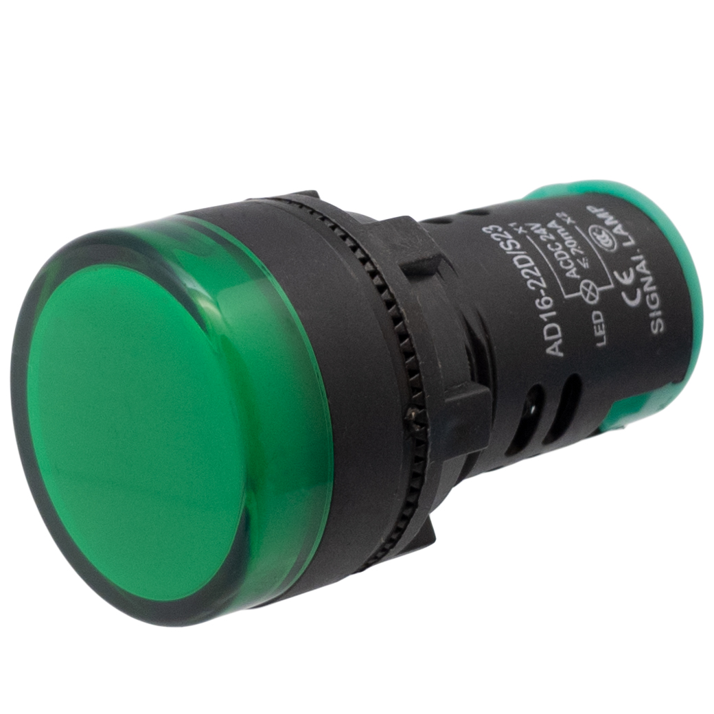 LED pilot indicator, high luminity multichip, 22mm, 12V, Green
