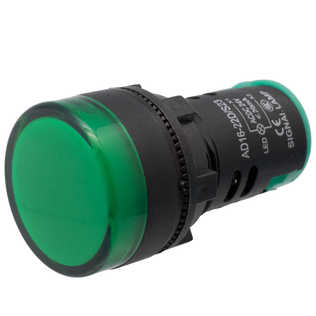 Piloto LED industrial de 22mm, 12V Verde