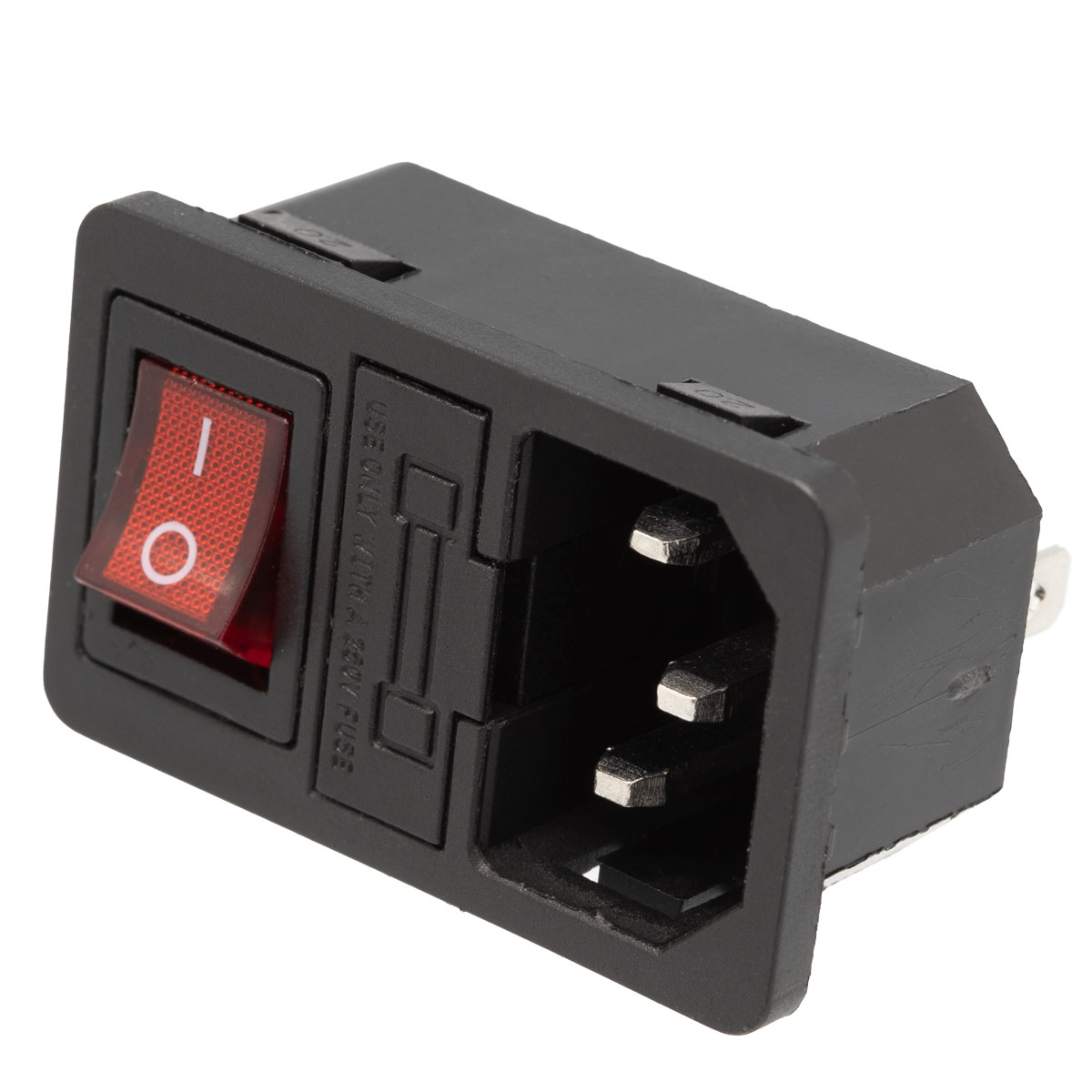 Panel Mount AC socket W/ fuse, Terminal 4,8mm. Red ILLUMINATED switch button