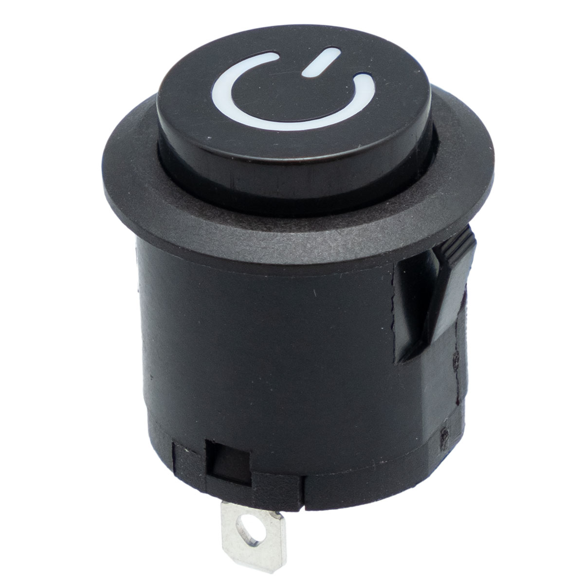 Interrupteur rond noir OFF-ON, avec symbole POWER, 22mm