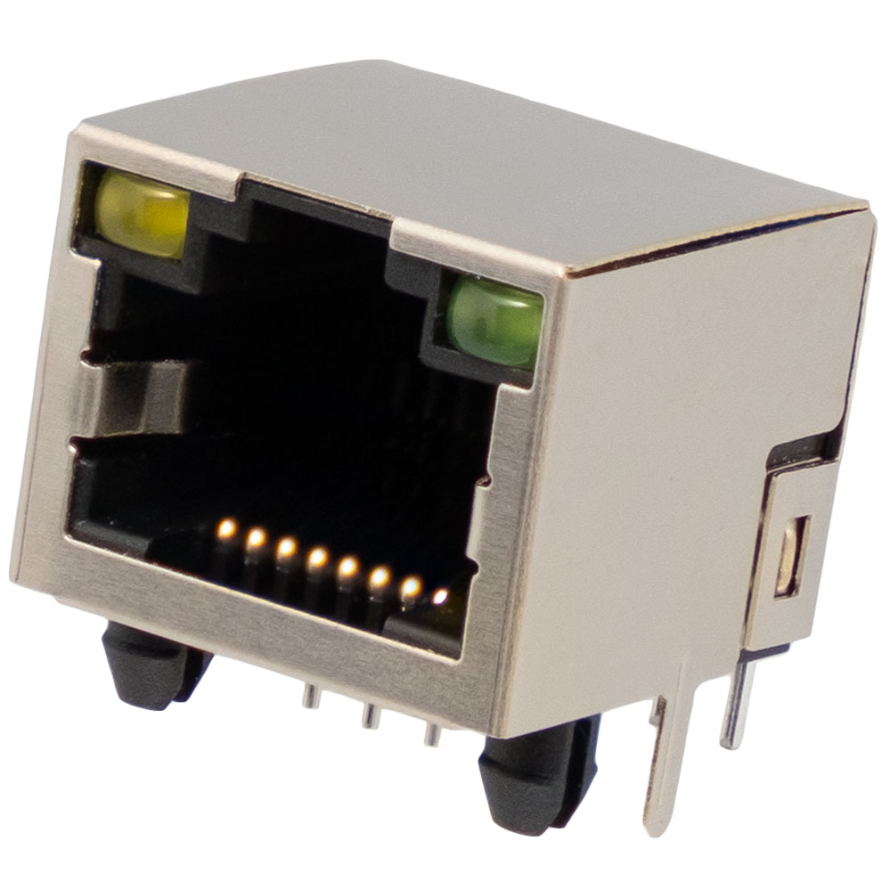 Shielded 90º RJ45 base for chassis w/ LEDs