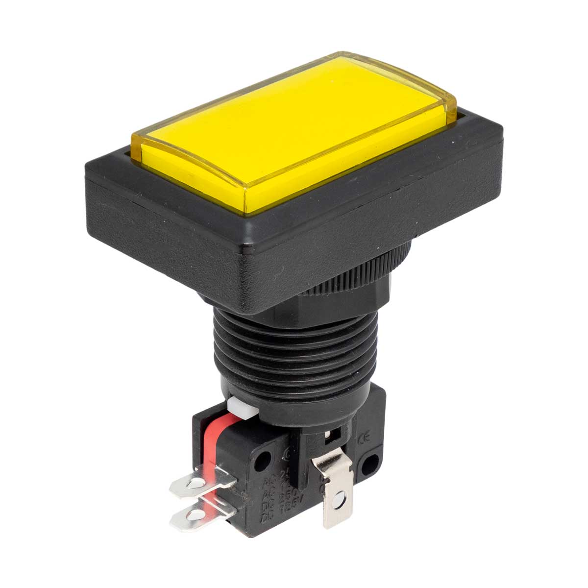 Arcade pushbutton with yellow LED, 41x23mm, Ø24mm, 16A/250V AC