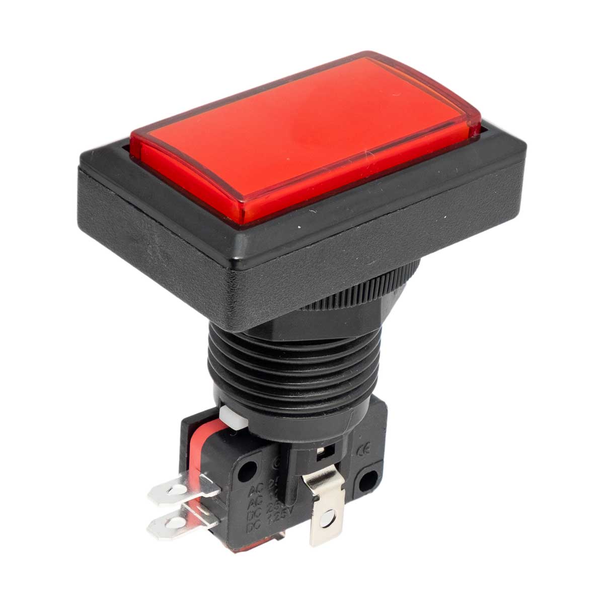 Polsador estil Arcade lluminós vermell, 41x23mm, Ø24mm, 16A/250V AC