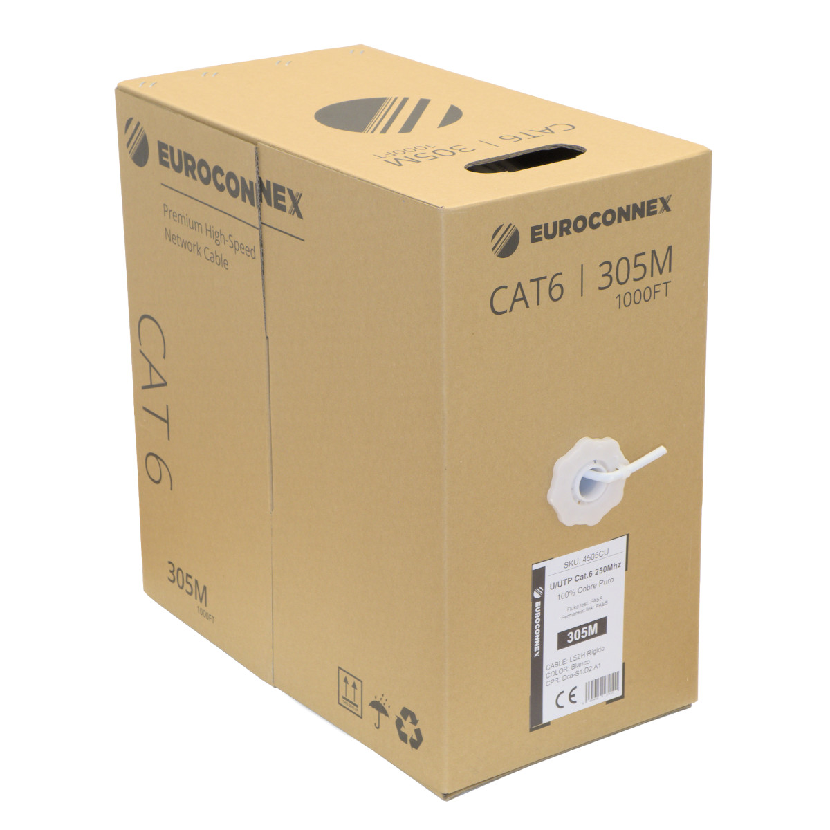 UTP Cat.6 100% Cu LSZH CPR-Dca 305m, Blanc, rigide, Boîte de tirage