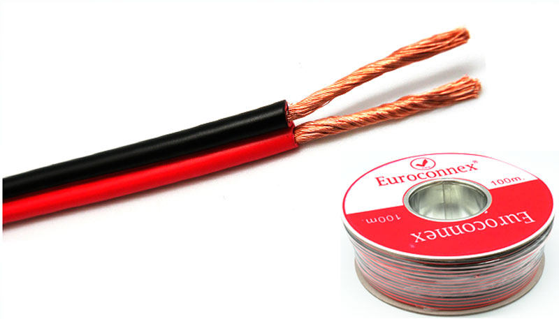 Câble de Haut-parleur Bicolore Rouge/Noir 2x0.50mm² CCA, Rouleau de 100m