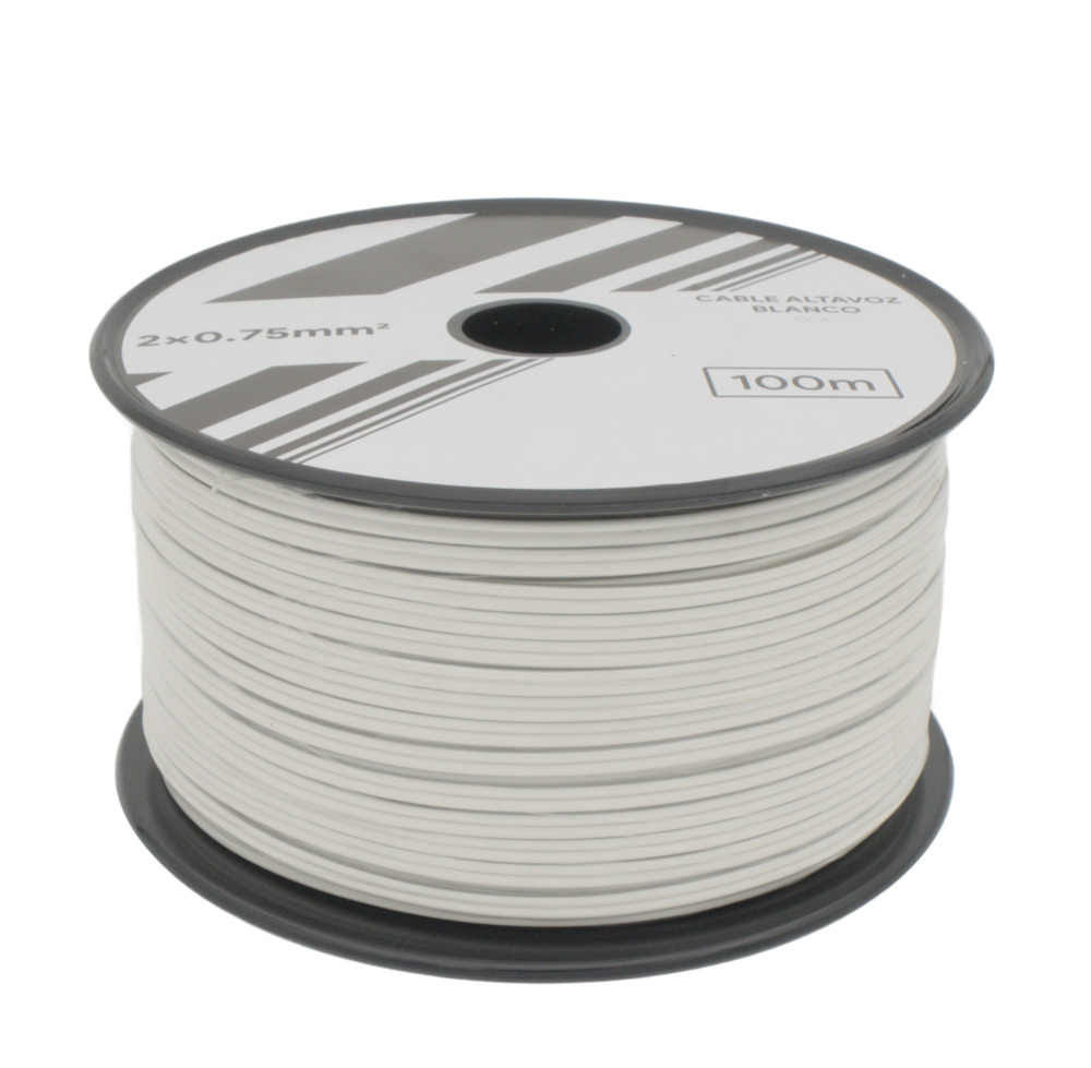 2 x 0.75mm² White / white with Gray Stripe Speaker Cable  CCA, 100m Roll