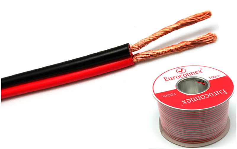 Câble de Haut-parleur Bicolore Rouge/Noir 2x1.00mm² CCA, Rouleau de 100m