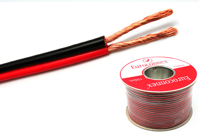 Câble de Haut-parleur Bicolore Rouge/Noir 2x1.50mm² CCA, Rouleau de 100m