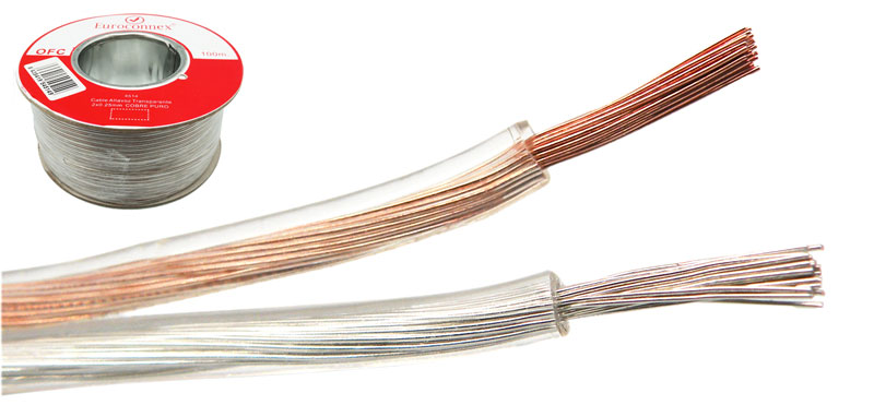 2x0.50mm² Trasnparent Speaker Cable, OFC Bare Copper, 100m