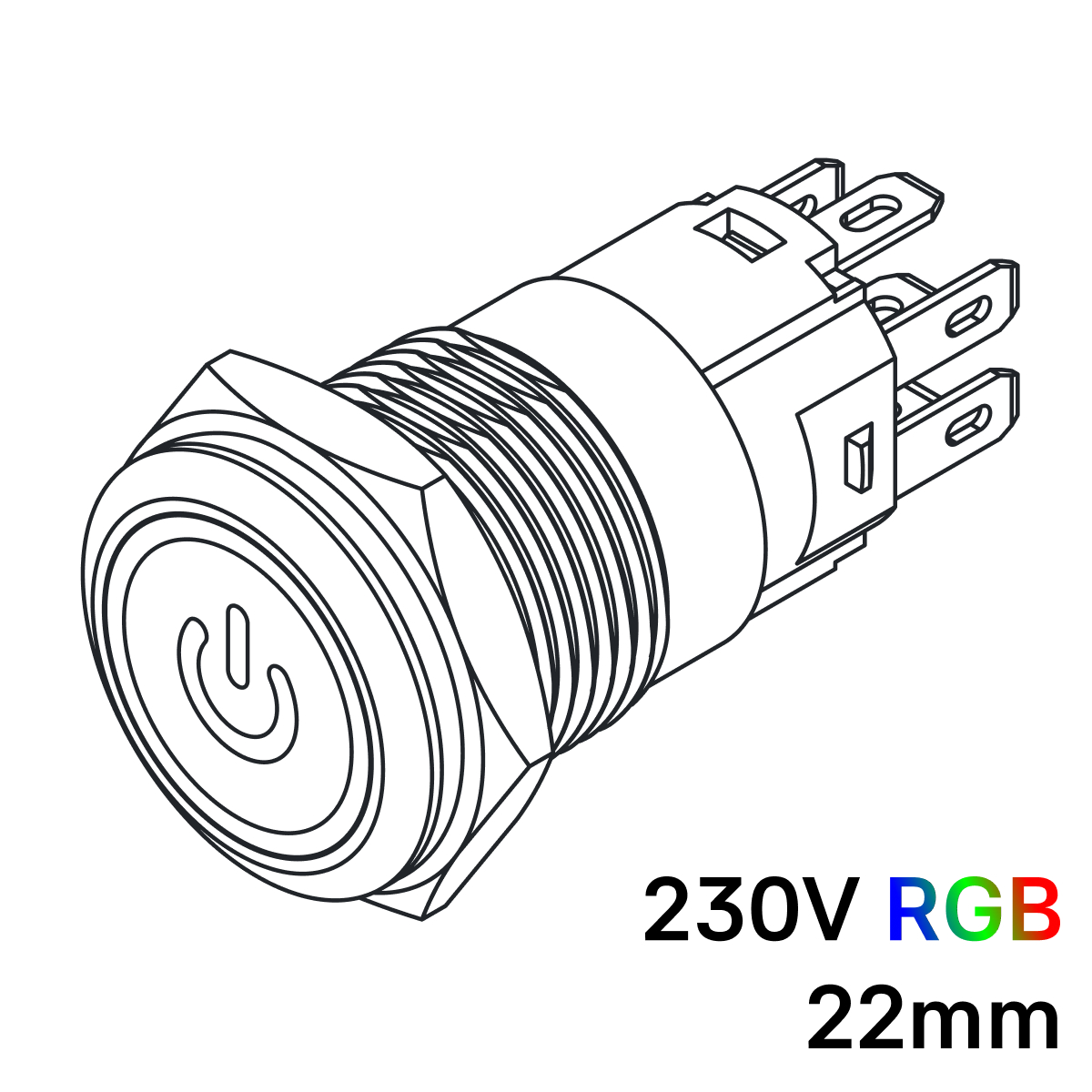 Pulsador 19mm Momentaneo[OFF-(ON)] | 230V RGB | Standby symbol