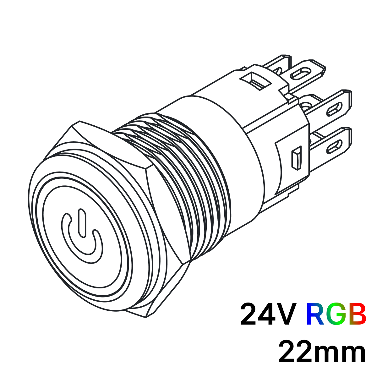 Pulsador 19mm Momentaneo[OFF-(ON)] | 24V RGB | Standby symbol