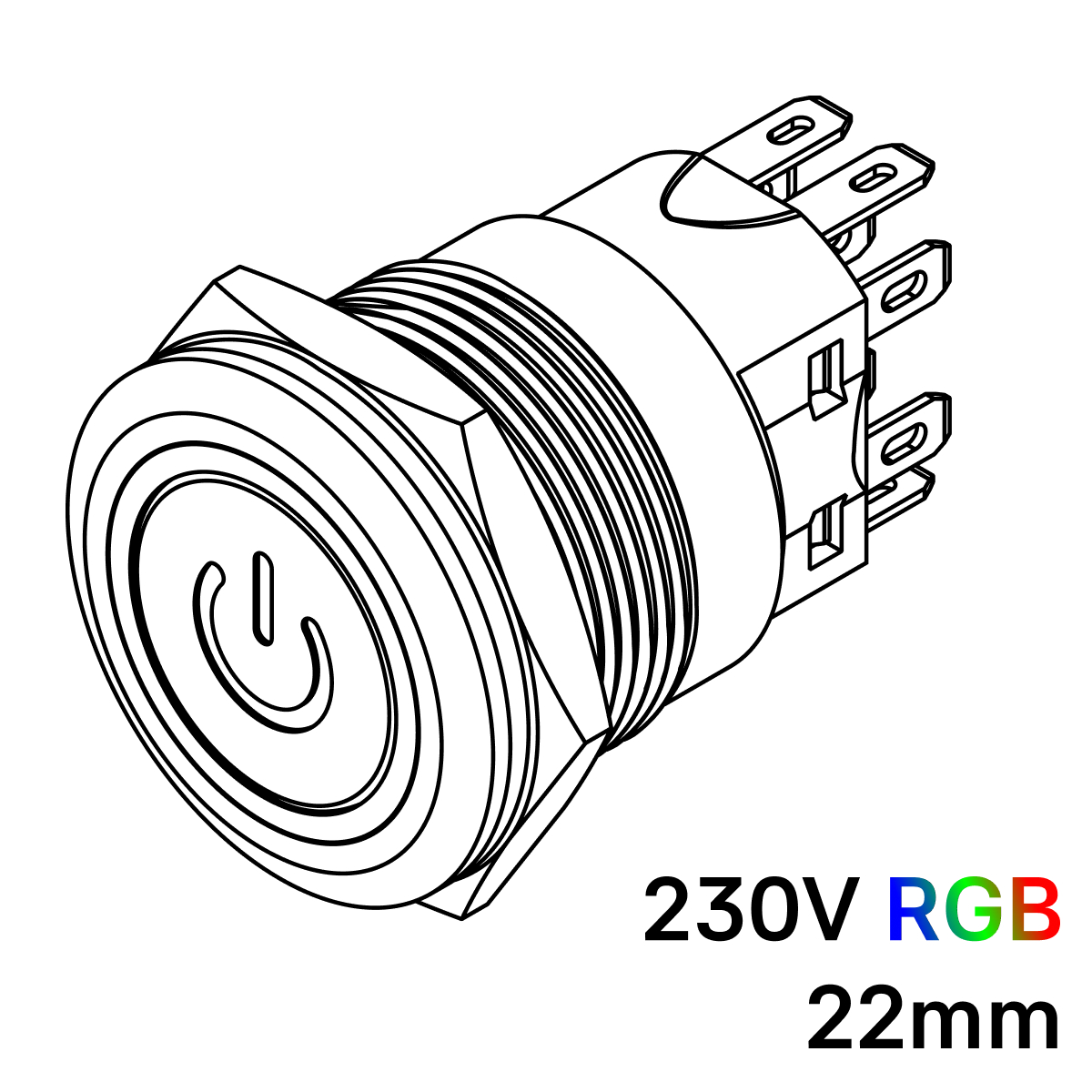 Pulsador 22mm Momentaneo[OFF-(ON)] | 230V RGB | Standby symbol