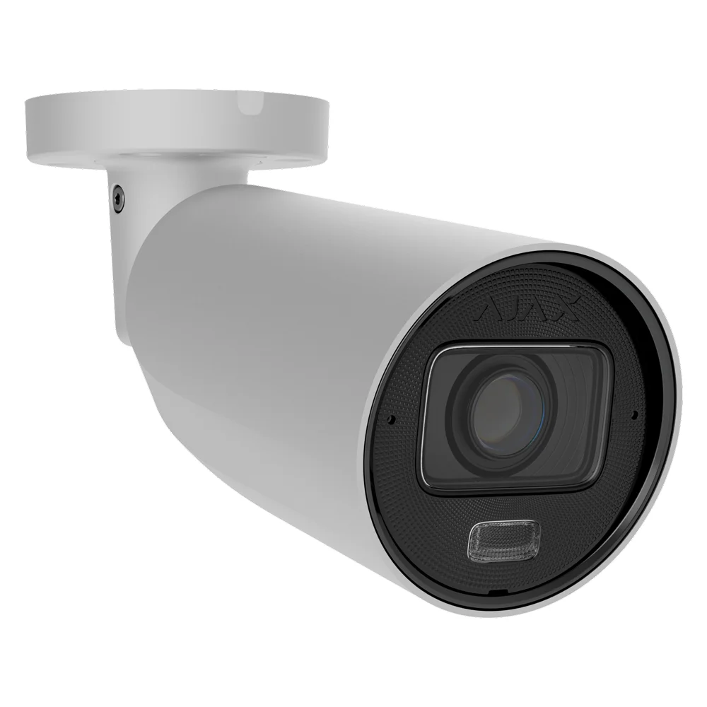 Cámara IP Bullet 5 Megapíxel Ajax - 1/2.7" Progressive Scan CMOS - Lente varifocal motorizada 2.8~12 mm - IR 60 m | Luz blanca 40 m |  PoE 802.3at/af - 120 dB TrueWDR | Detección de movimiento | IA -  MicroSD hasta 256GB | Color Blanco