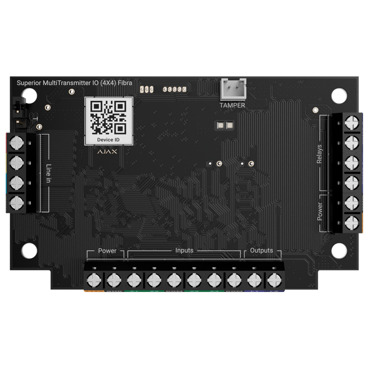 Módulo de 4 entradas/4 salidas - Protocolo Fibra - Certificado grado 3 - 4 entradas, 2 salidas relé y 2 salidas lógicas - Alarma configurable NC, NO, EOL, 2EOL, 3EOL - 2 salidas de alimentación 12V / 50 mA