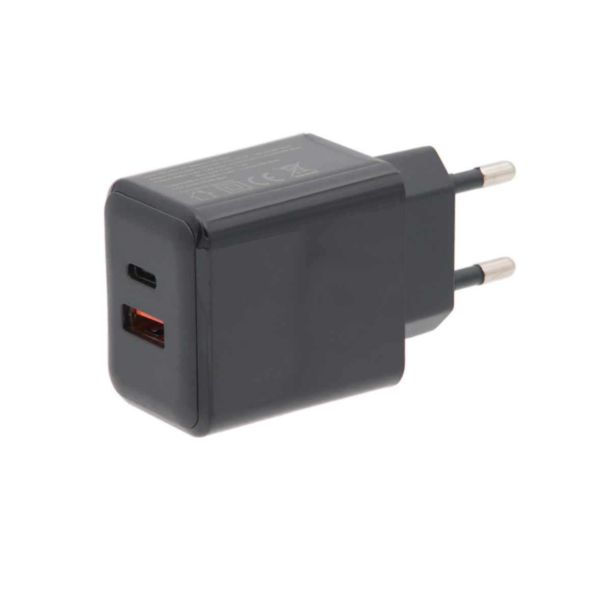Cargador Rápido GaN de 20W con Doble Puerto, Negro | USB-C PD3.0 y USB-A QC3.0 con PPS