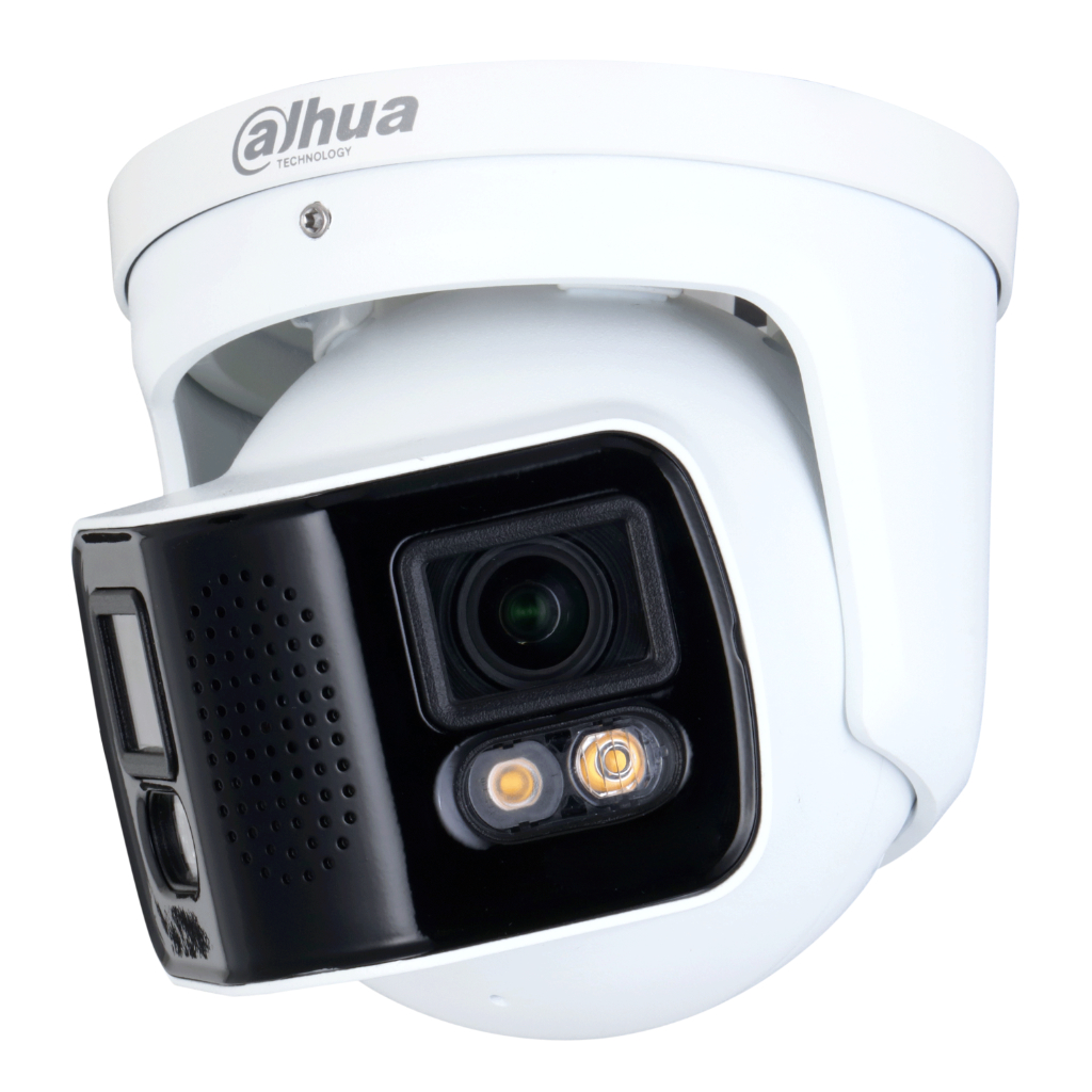 Dome IP H.265 2x4M DUAL-LENS SPLICING FULL COLOR WDR140dB Starlight IR40m 3.6mm IP67 ePoE SD AUDIO MIC I/O AI