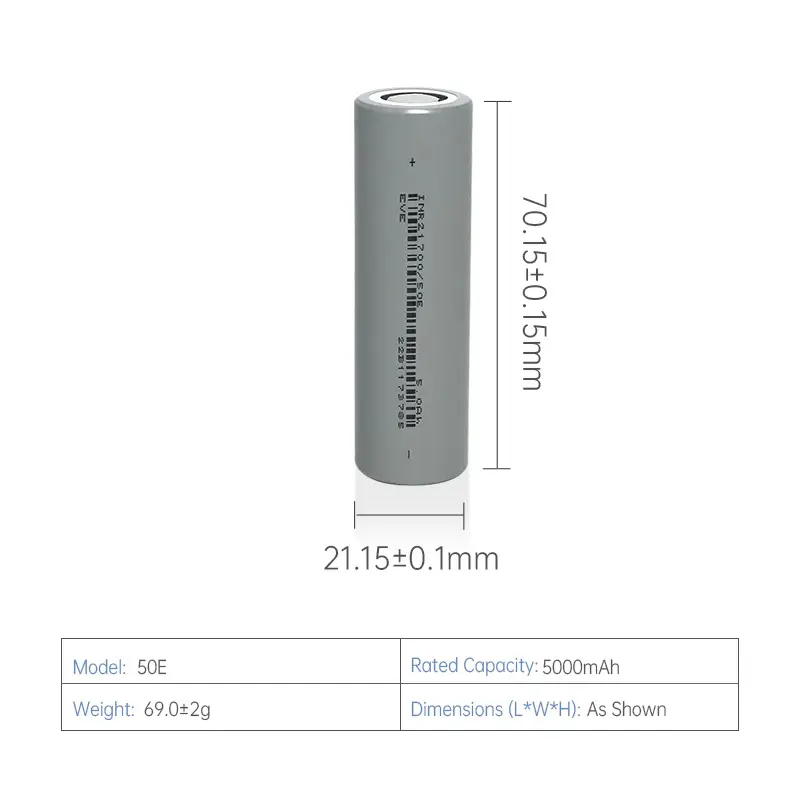 Rechargeable battery of 5000mAh 21700 4800mAh 3.6V high voltage - without protection circuit