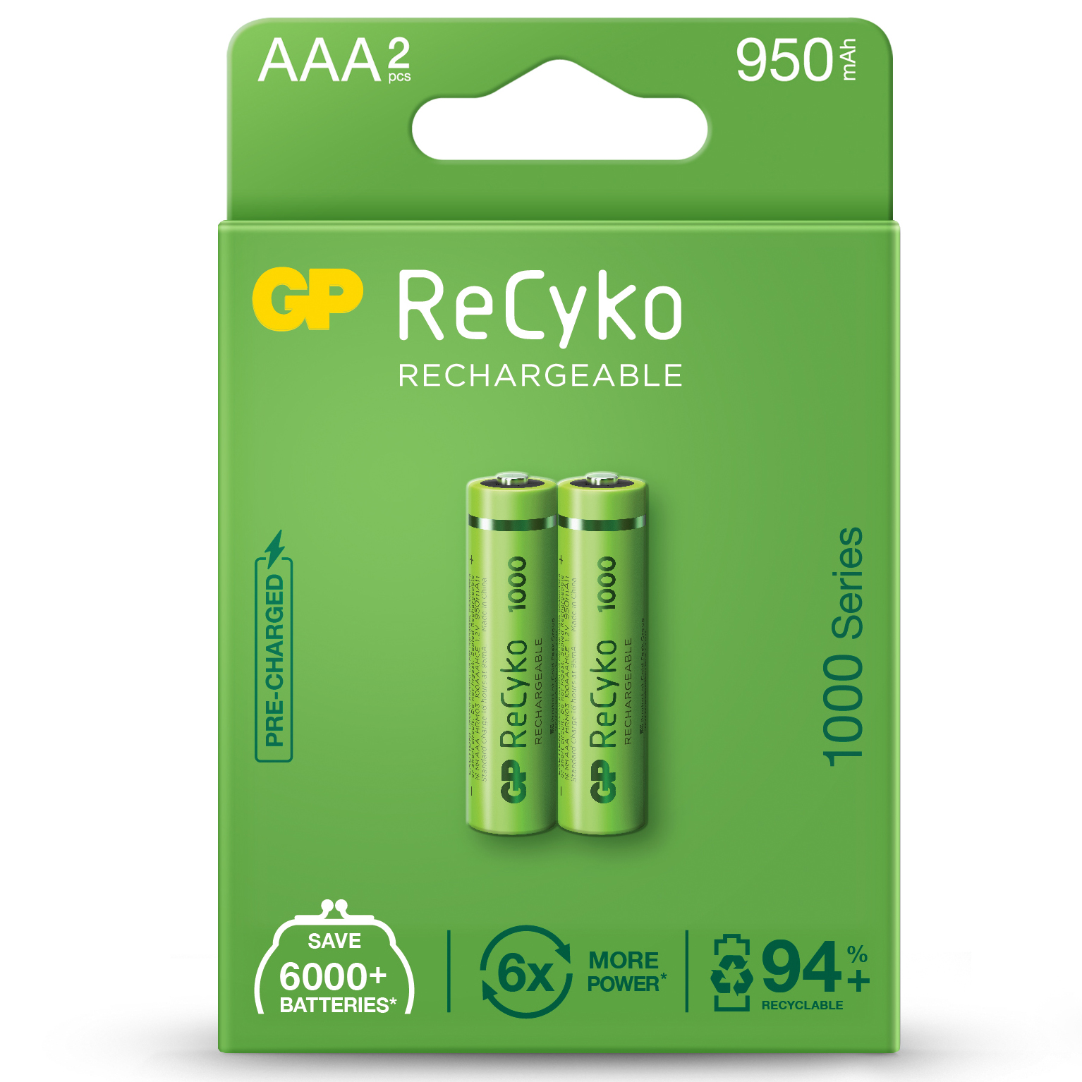 AAA, LR03 RECYKO recarregable 950mAh - Blister 2und.