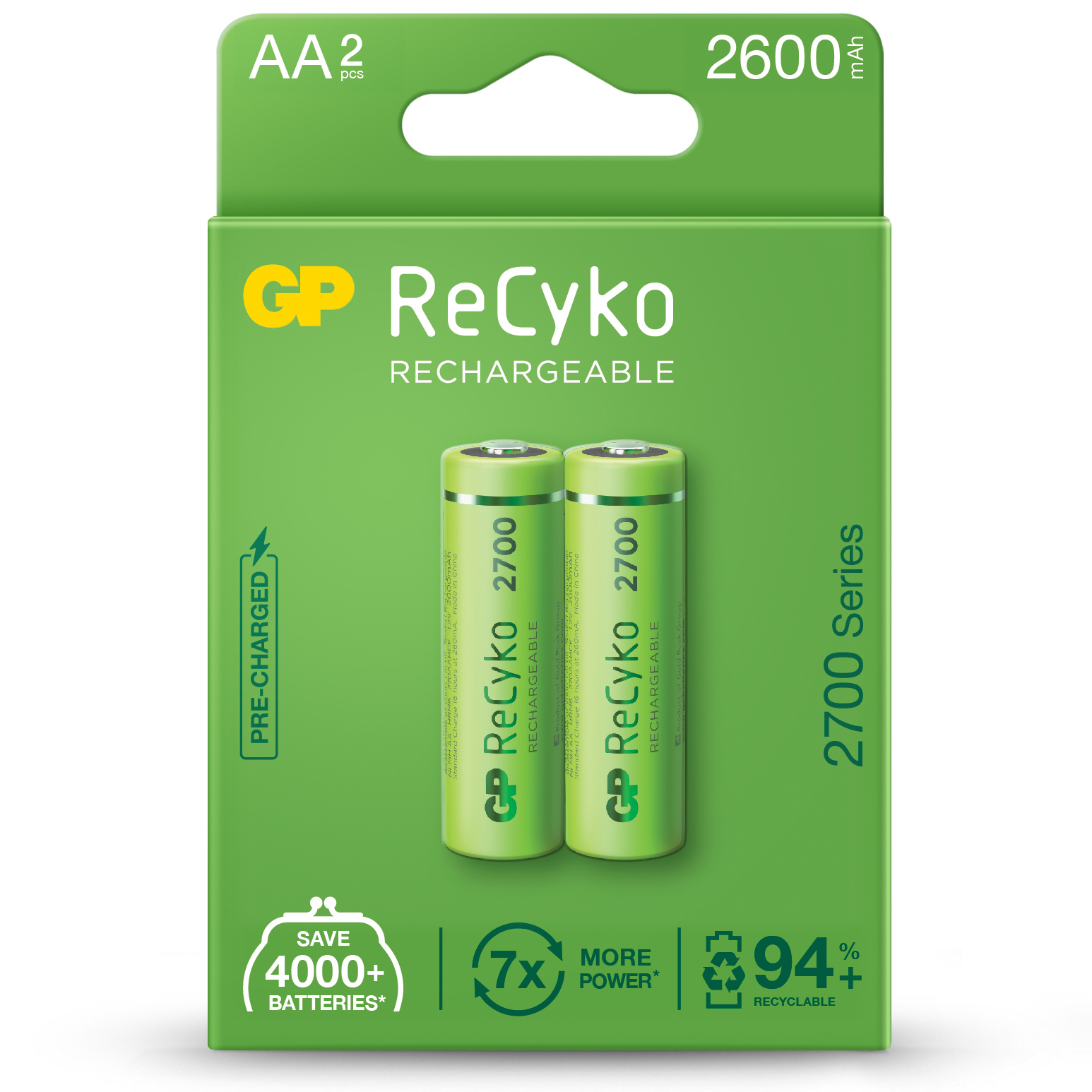 AA, LR06 RECYKO recarregable 2600mAh - Blister 2und.