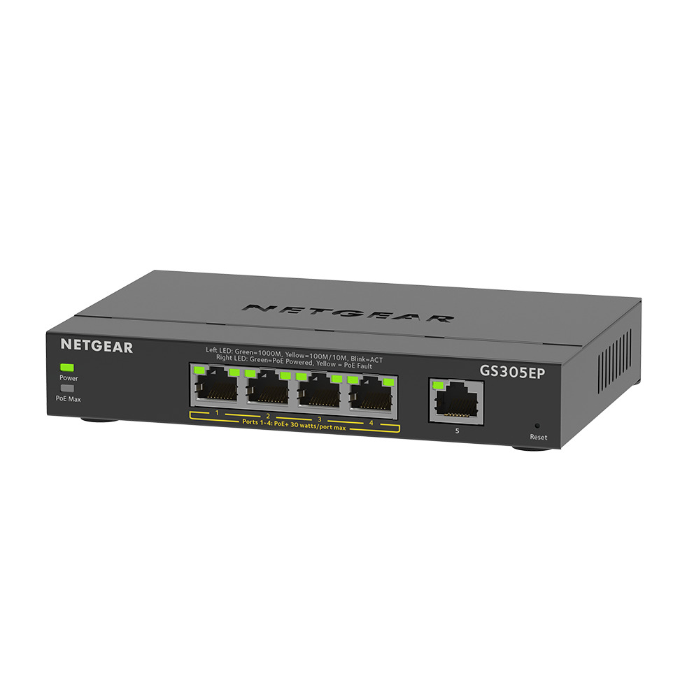 ProSafe Gigabit Ethernet Switch 5 puertos 4 x PoE+ (63W)  (Sobremesa) Monitorización, VLAN, Prioriza
