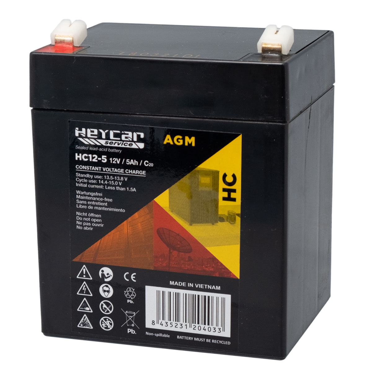 Batterie 12V 5Ah HeyCar série HC 90x70x107mm