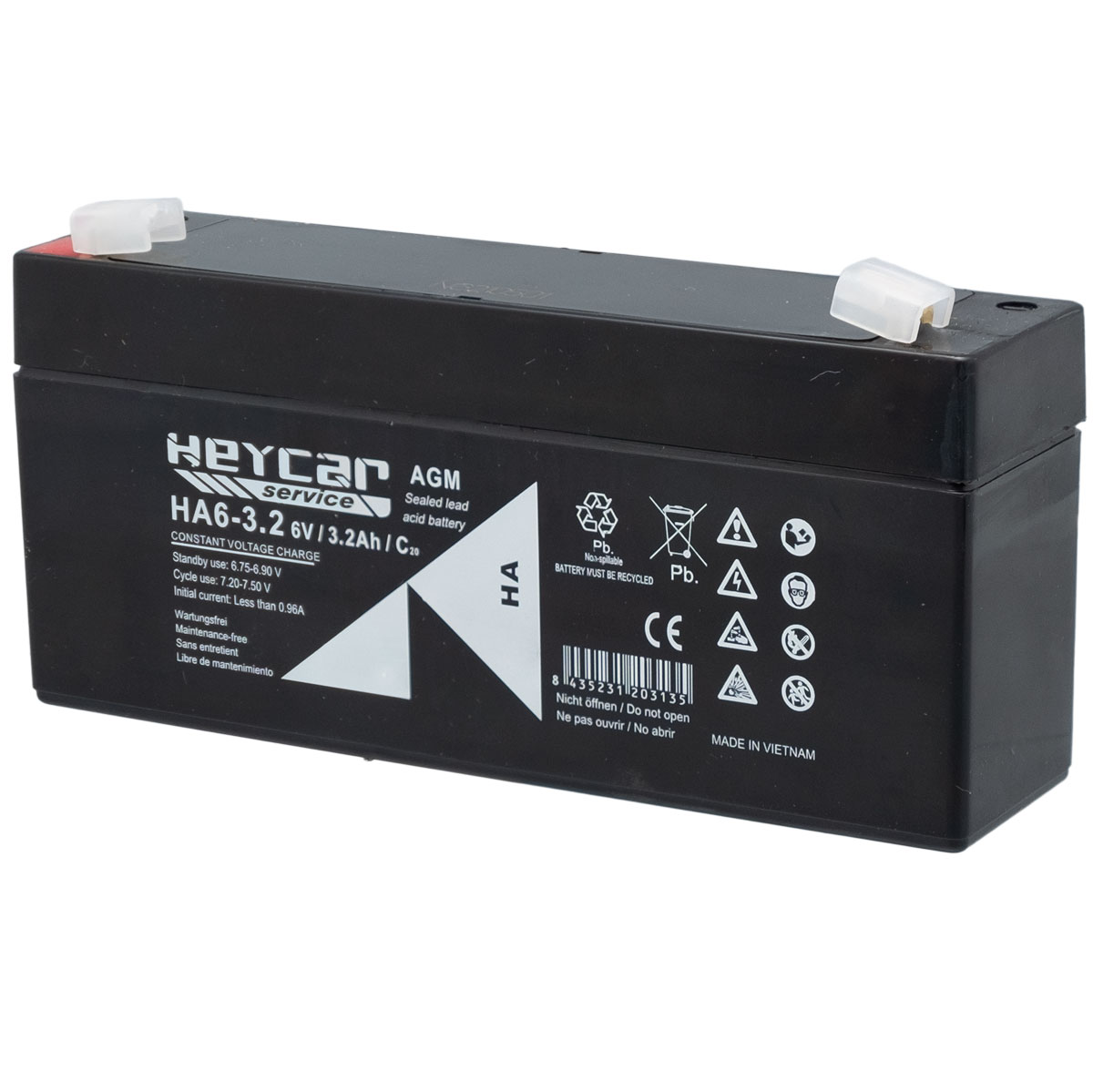Batterie 6V 3.2Ah HeyCar série HA 134x34x61mm