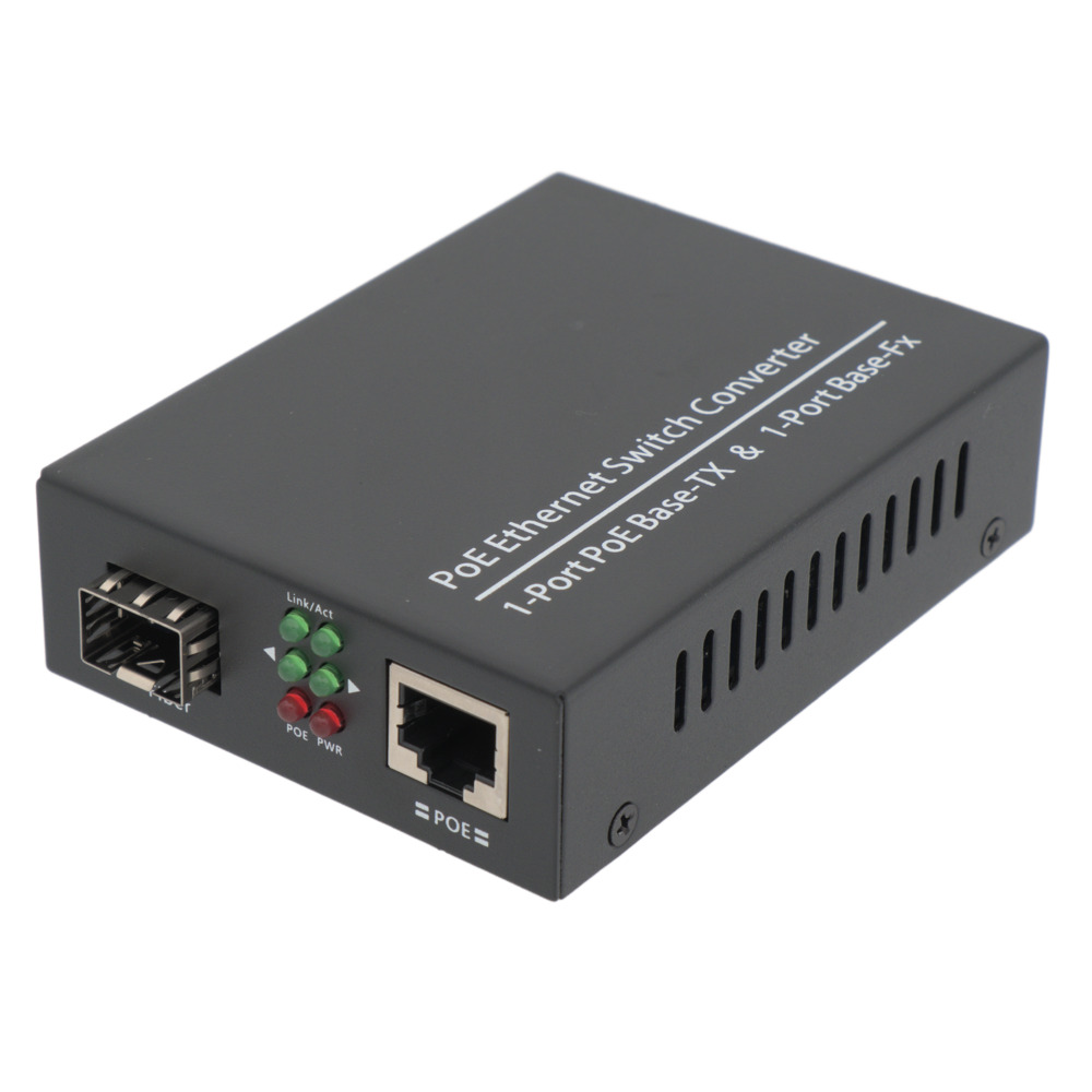 Optical media converter, SFP module to RJ45 with PoE