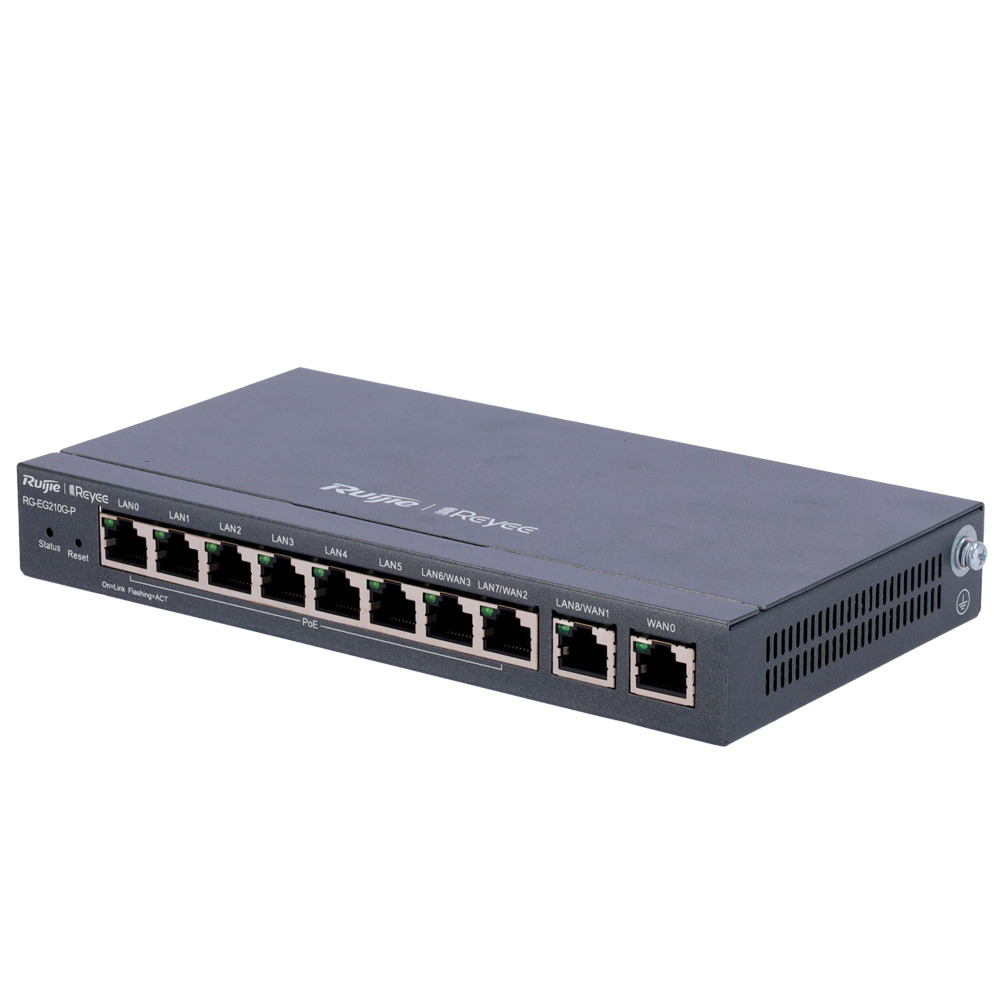 Reyee Router PoE Controlador Cloud - 8 Puertos PoE+ RJ45 GE + 2 Puertos RJ45 GE - 10 Puertos RJ45 10/100 /1000 Mbps - Admite hasta 4 WAN para failover o balanceo - Hasta 600 Mbps de ancho de banda