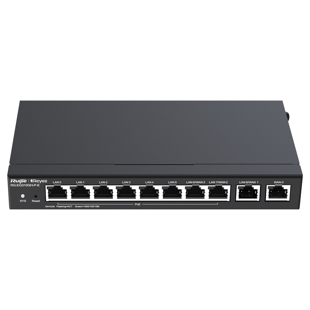 Reyee Router PoE Controlador Cloud - 9 Puertos GE LAN + 1 Puerto GE WAN - 8 Puertos PoE+ 802.3af/at / Hasta 110W en total - Admite hasta 4 WAN para failover o balanceo - Hasta 1500 Mbps de ancho de banda