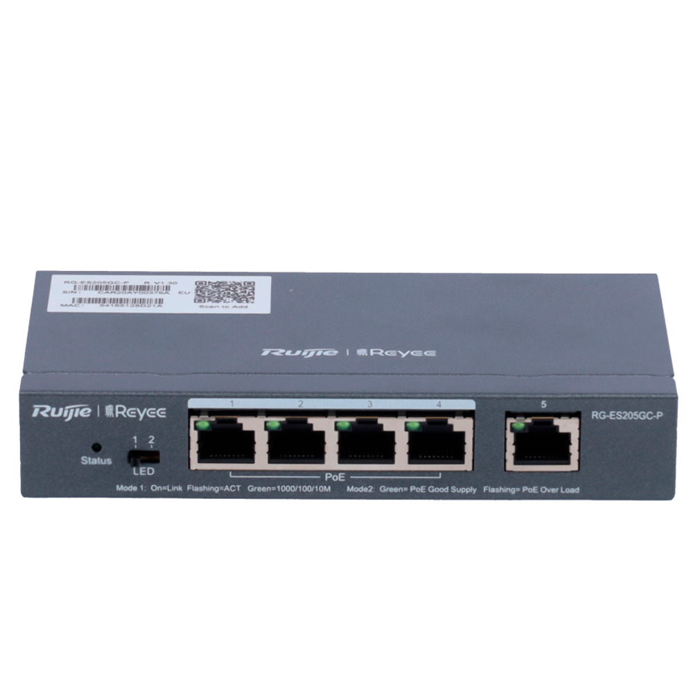 Reyee Switch PoE Cloud Gestionable - 4 puertos PoE+ + 1 Uplink RJ45