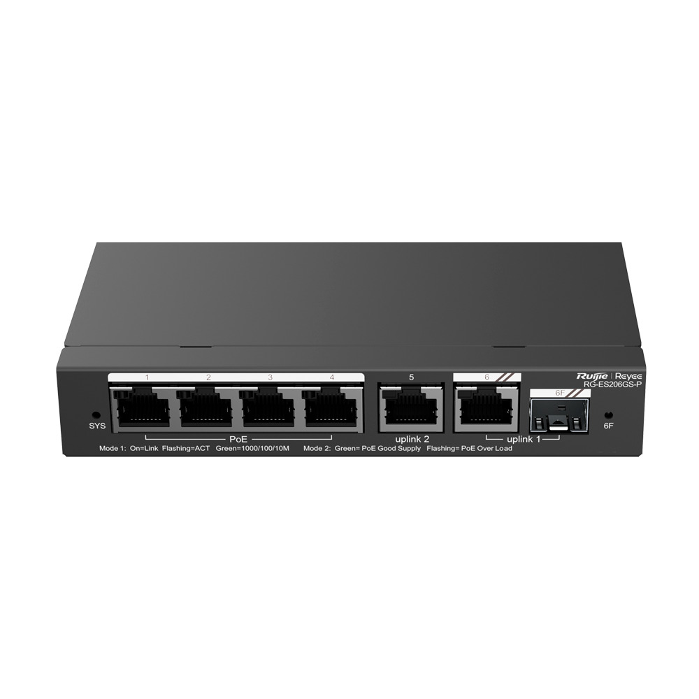 Reyee Switch PoE Cloud - 4 Puertos PoE+ + 2 Puertos  Rj45 + 1 SFP Combo - Máximo 54W