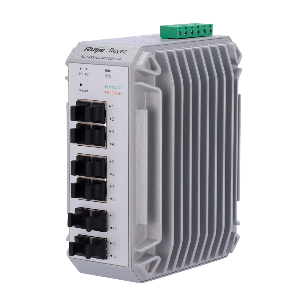 Reyee Switch Industrial para carril DIN - 8 x  1Gbps PoE+ Gigabit + 4 puertos SFP Gigabit