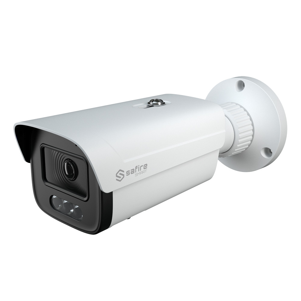 Safire Smart - Cámara Bullet IP gama I1 con Disuasión activa - 8Mpx - Lente 2.8 mm | MIC & Speaker | Dual light 40m - AI: Clasificación de humano y vehículo - PoE - IP67