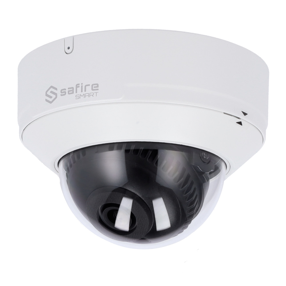 Safire Smart - Cámara Domo IP gama E1 Inteligencia Artificial - 4Mpx - Lente 2.8 mm | Micrófono integrado | IR 30m - AI: Clasificación de humano y vehículo - PoE - IP67 - IK10