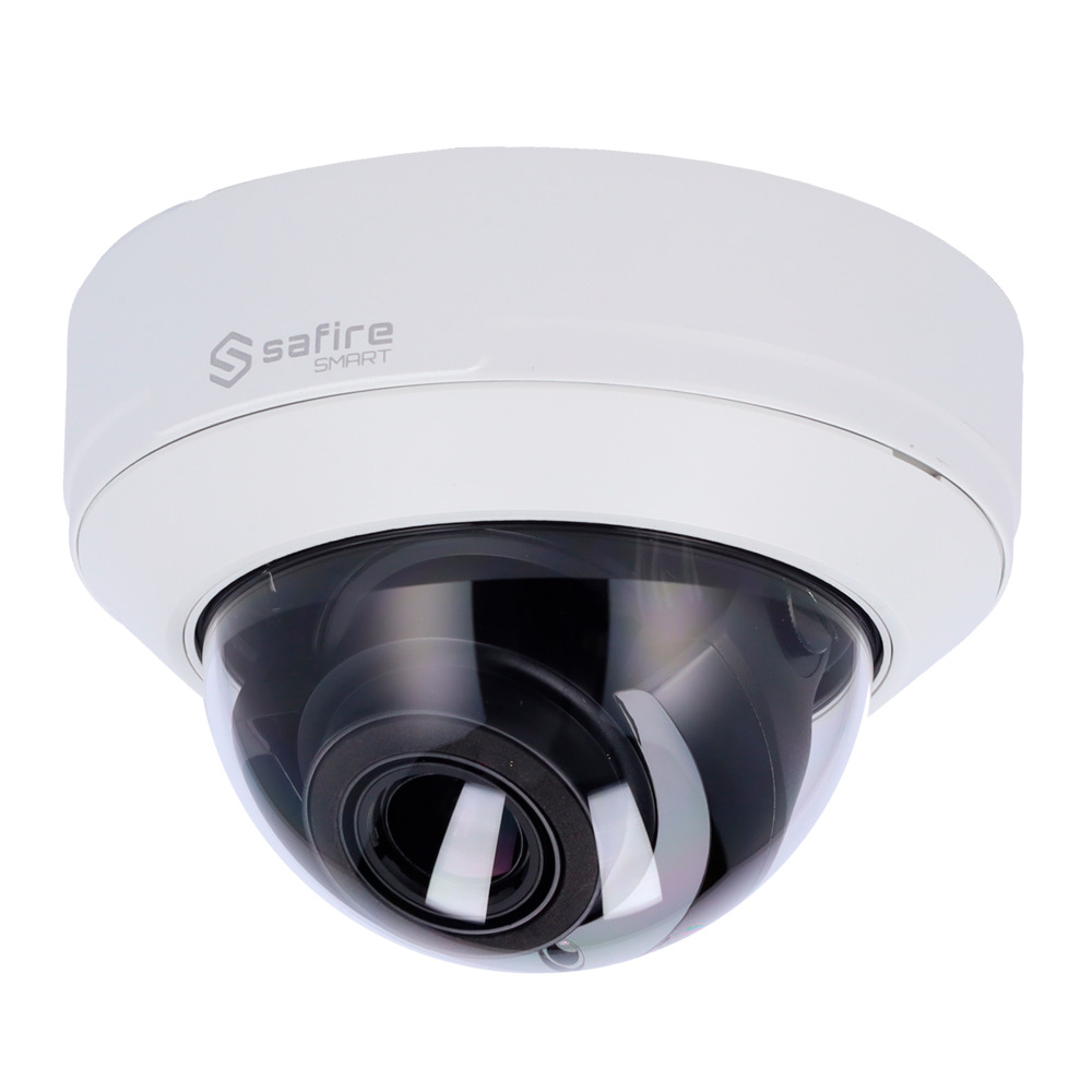 Safire Smart - Cámara Dome IP gama I1 AI Avanzado - 8Mpx - Lente Motorizada 2.8-12 mm | Micrófono | IR 50m - AI Avanzado:Humano, vehículo y vehículo 2 ruedas - PoE - IP67 - Alarma