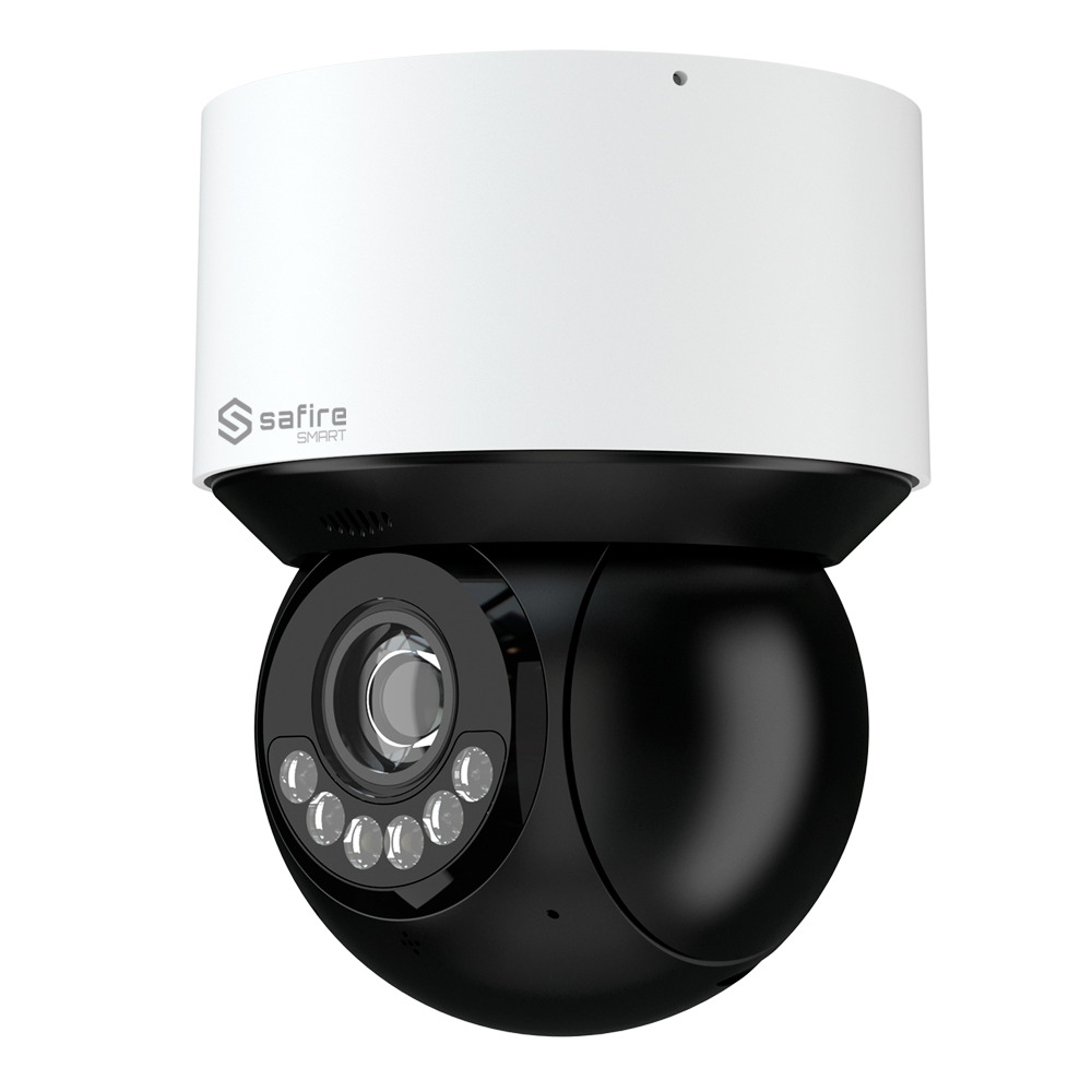 Safire Smart - Cámara PTZ IP gama B1 Inteligencia Artificial - 4Mpx - Zoom óptico 4x | Luz dual: IR 50m Blanco 30 m - Autotracking, humano y vehículo | Alarmas -PoE+ - IP66 - IK10