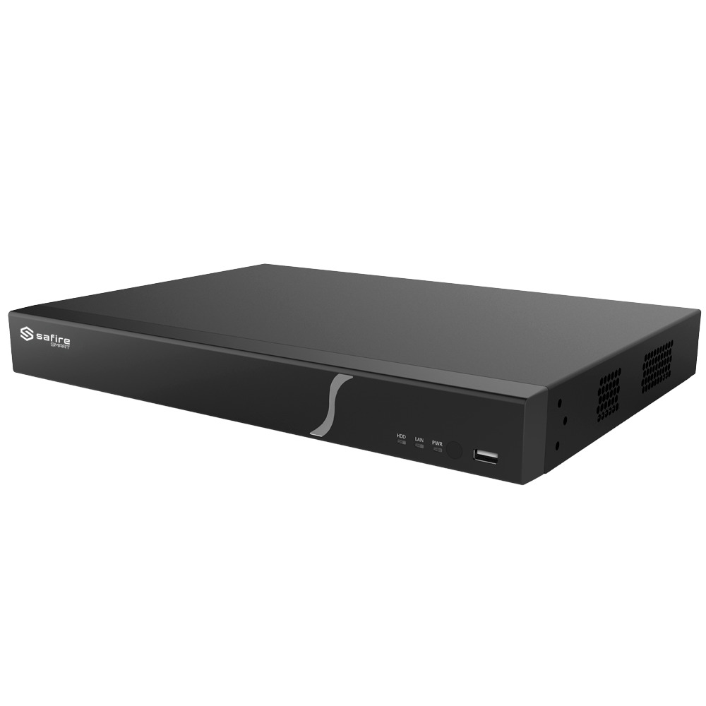 Safire Smart - Grabador NVR IP gama B2 - 16CH PoE / H.265S / 2HDD - hasta 12Mpx / 160Mbps - HDMI 4K y VGA / Dewarping Fisheye - Reconocimiento facial, Metadatos de vídeo