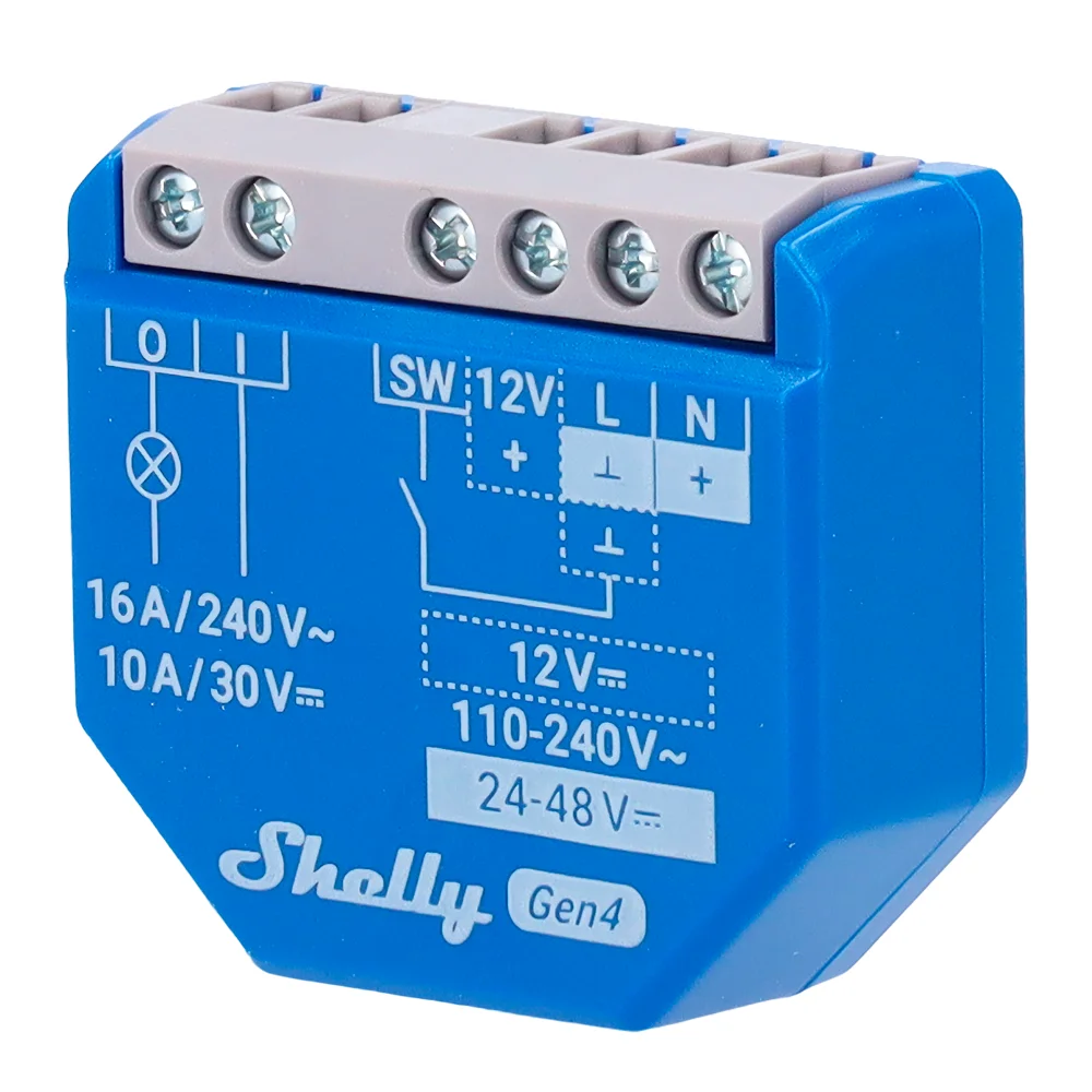 Shelly 1 Gen4 - WiFi 2.4 GHz / Bluetooth / Zigbee - Interruptor inteligente  - Soporta 110-240 V~24-48 V⎓12 V⎓ - Ofrece contactos secos - Compatible con Alexa y Google