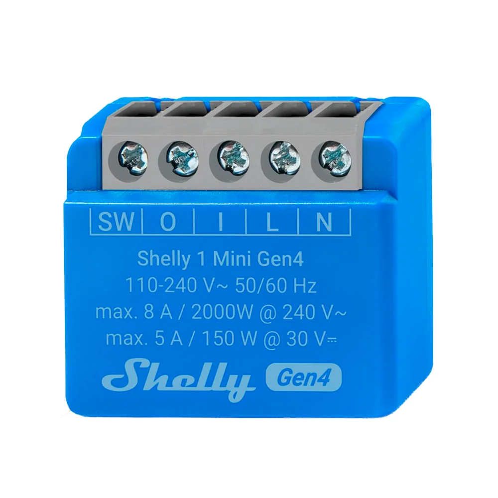 Relé Shelly 1 Mini Gen4 - WiFi 2.4 GHz / Bluetooth / Zigbee -  Interruptor inteligente  - Soporta alimentación AC - Ofrece contactos secos - Compatible con Alexa y Google
